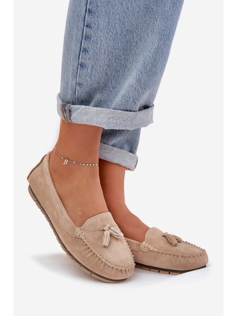 Women's Flat Classic Suede Loafers S.Barski LR51-548 Beige