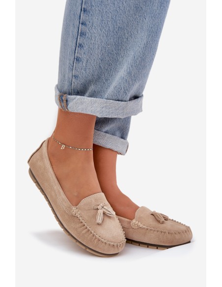 Women's Flat Classic Suede Loafers S.Barski LR51-548 Beige
