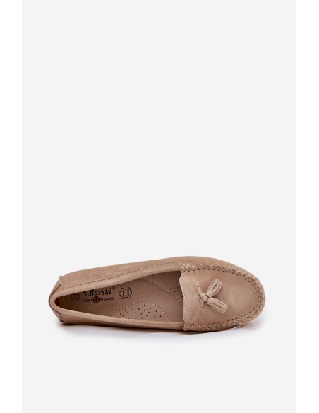 Women's Flat Classic Suede Loafers S.Barski LR51-548 Beige