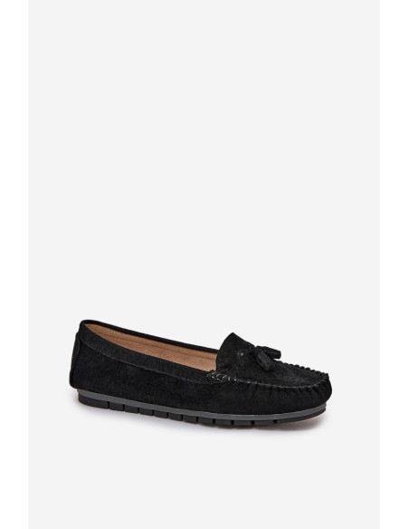 Women's Flat Classic Suede Moccasins S.Barski LR51-548 Black