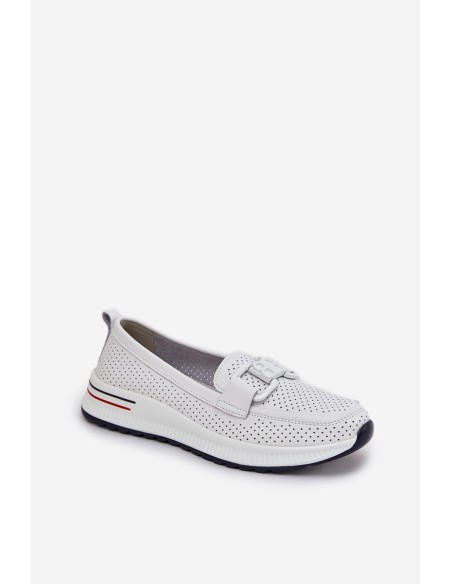 Ladies Leather Loafers On Platform S.Barski LR51-556 White