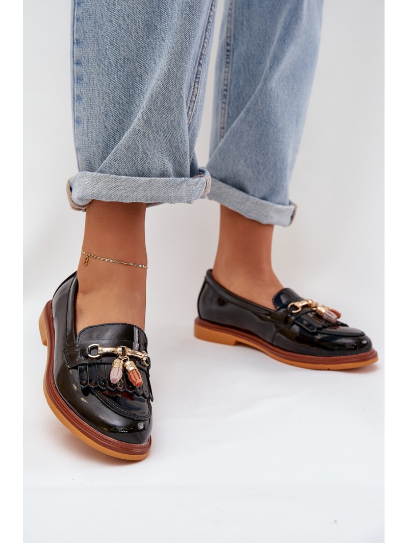 Lacquered Leather Elegant Loafers On Flat Heel S.Barski LR51-768A Black