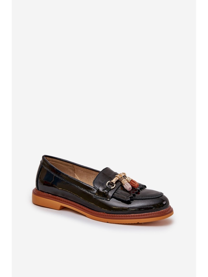 Lacquered Leather Elegant Loafers On Flat Heel S.Barski LR51-768A Black