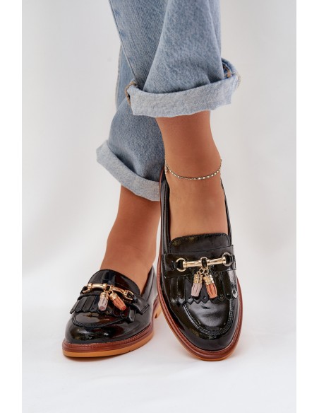 Lacquered Leather Elegant Loafers On Flat Heel S.Barski LR51-768A Black