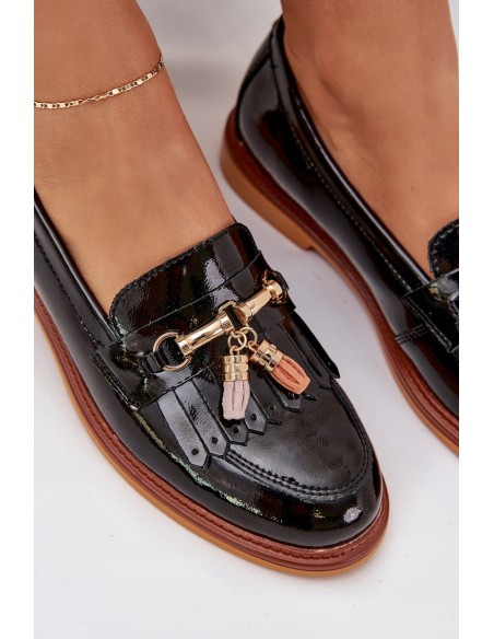 Lacquered Leather Elegant Loafers On Flat Heel S.Barski LR51-768A Black