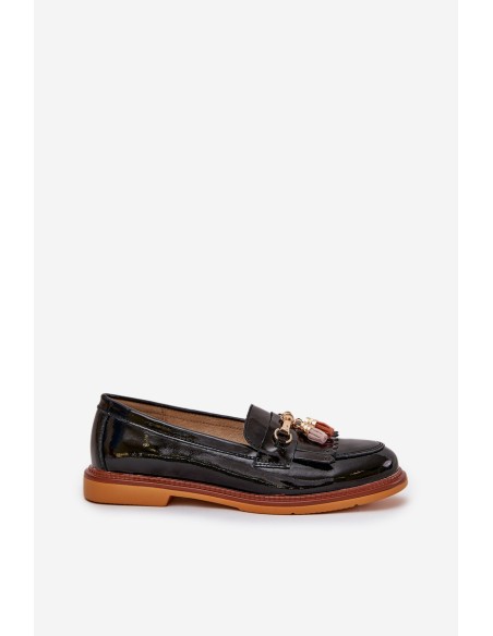 Lacquered Leather Elegant Loafers On Flat Heel S.Barski LR51-768A Black