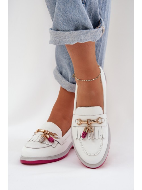 Leather Elegant Moccasins On Flat Heel S.Barski LR51-768A White 2