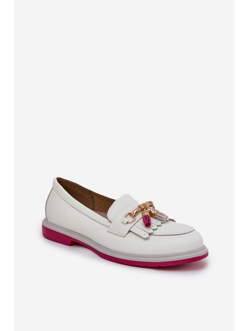 Leather Elegant Moccasins On Flat Heel S.Barski LR51-768A White