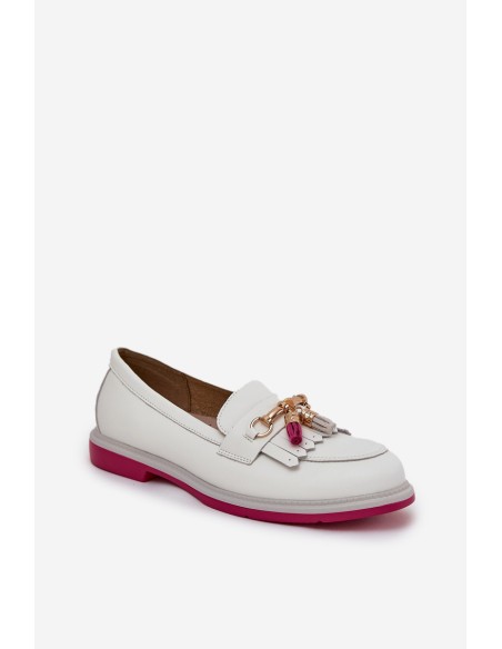 Leather Elegant Moccasins On Flat Heel S.Barski LR51-768A White