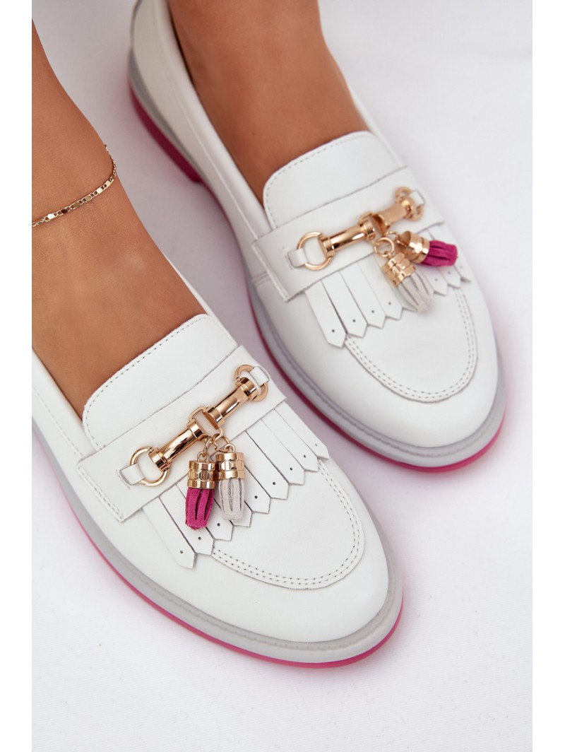 Leather Elegant Moccasins On Flat Heel S.Barski LR51-768A White