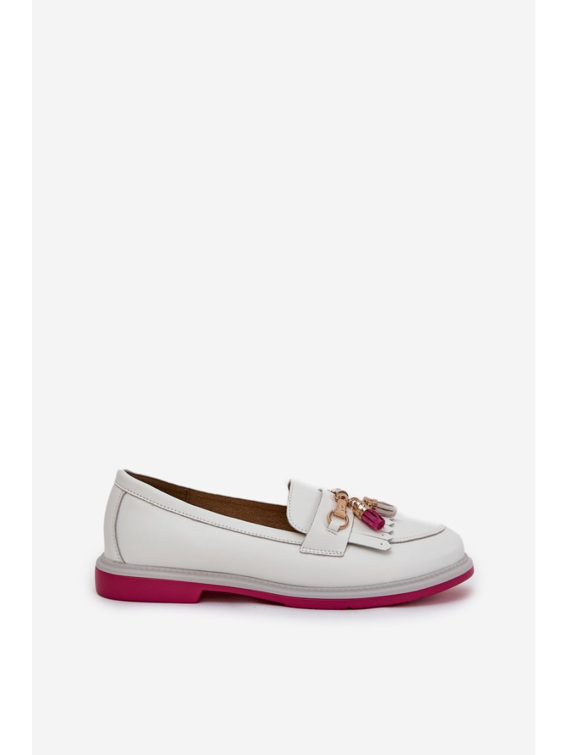 Leather Elegant Moccasins On Flat Heel S.Barski LR51-768A White