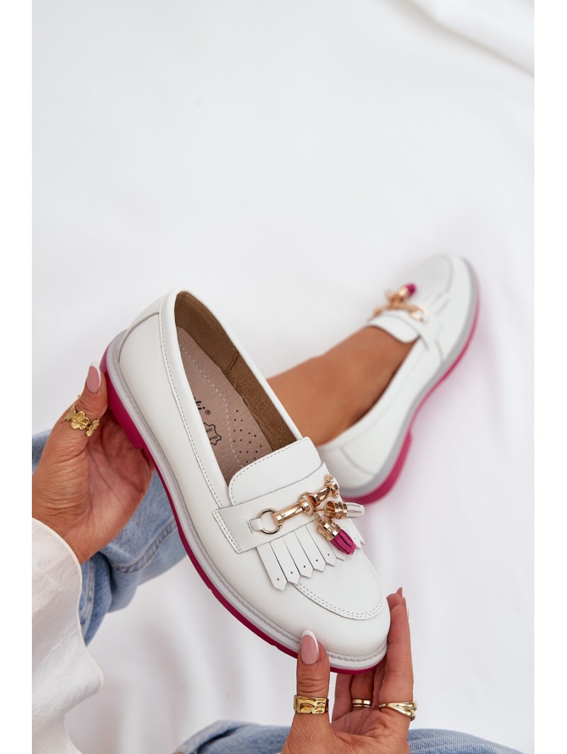 Leather Elegant Moccasins On Flat Heel S.Barski LR51-768A White