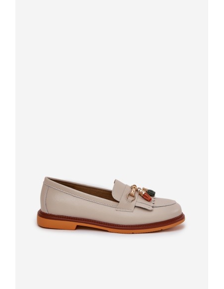 Leather Elegant Loafers On Flat Heel S.Barski LR51-768 Beige