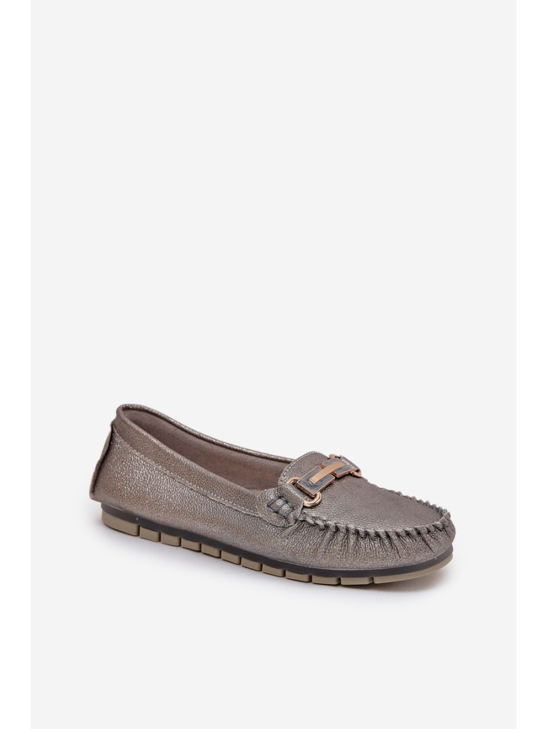 Glitter Flat Moccasins Made Of Natural Leather D&A LR51-546 Silver