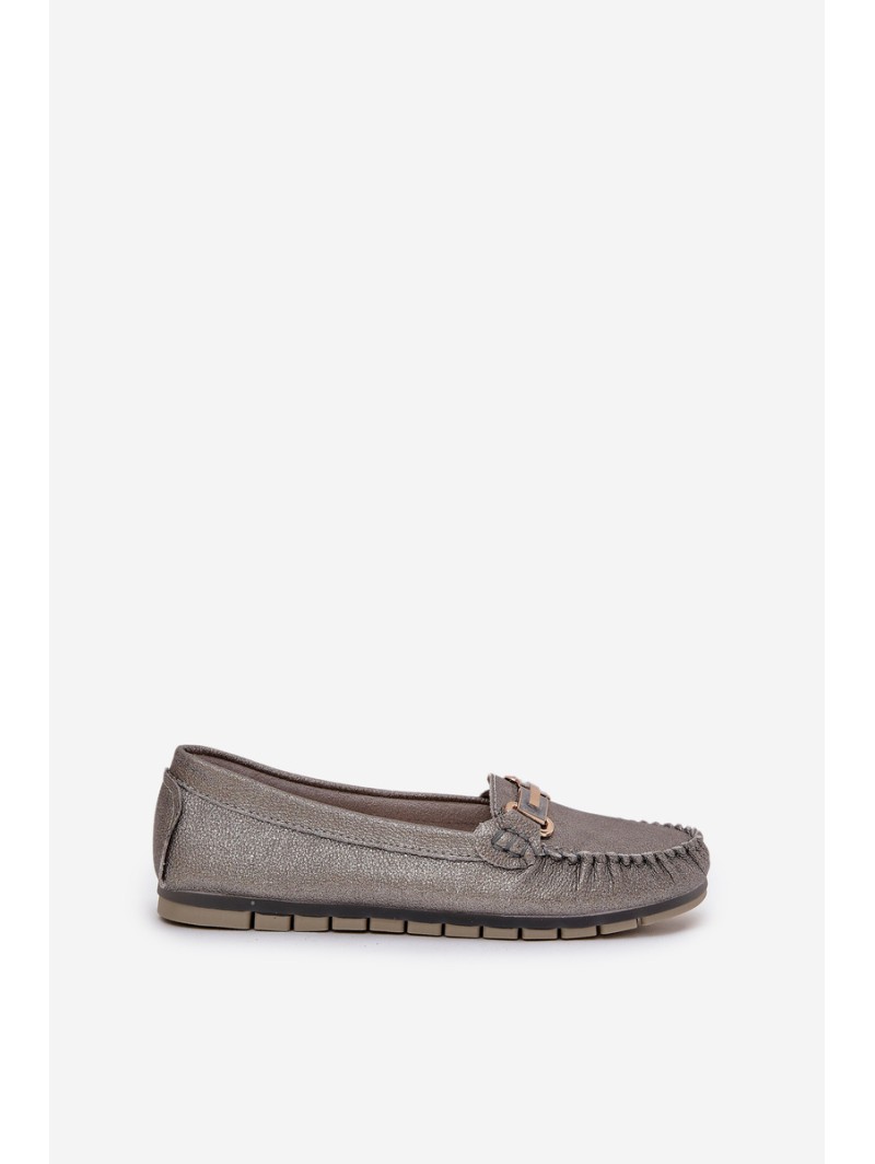 Glitter Flat Moccasins Made Of Natural Leather D&A LR51-546 Silver