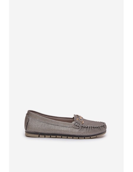 Glitter Flat Moccasins Made Of Natural Leather D&A LR51-546 Silver