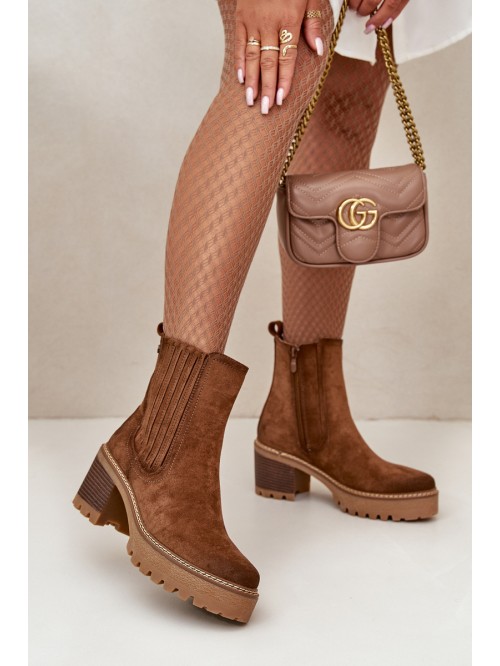 Women's Heeled Boots Made Of Eco Suede Insulated Brown Nevitas