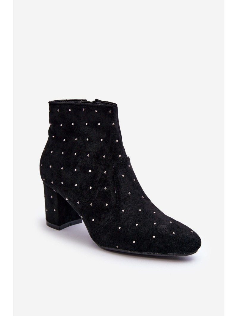 Women's Suede Boots Decorated with Studs Black Antede