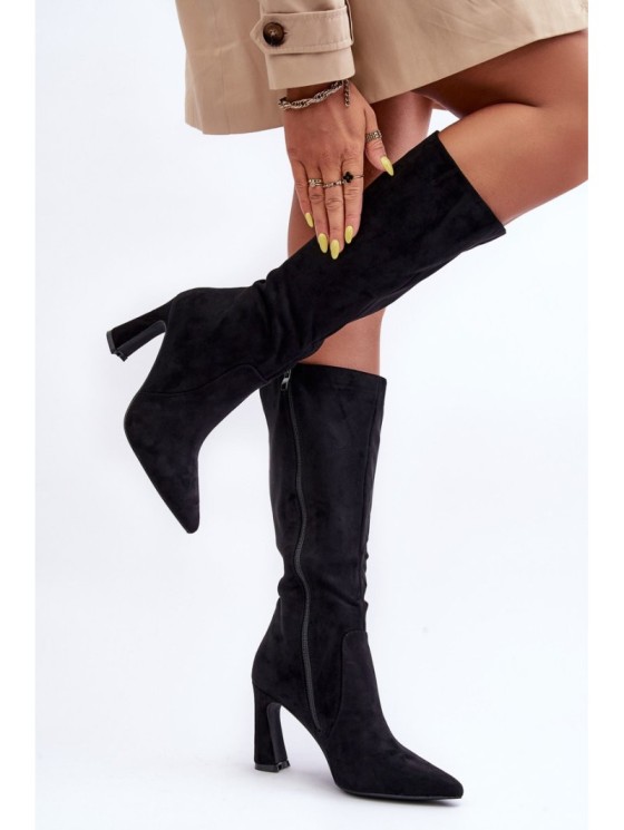 Suede Boots on Heel Black Adrolio 2