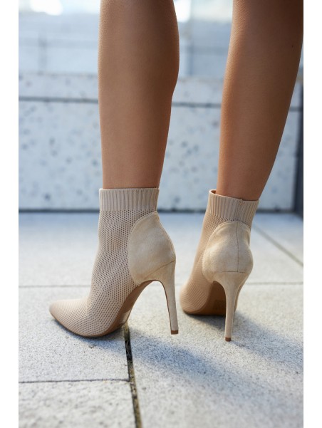 Women's Boots With A Sock On A High Heel Beige Last Night