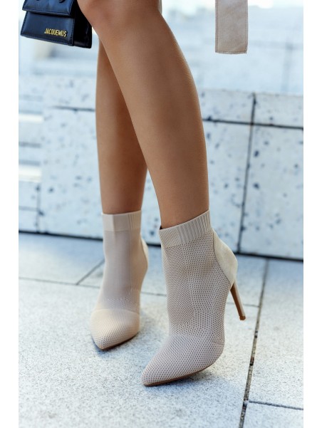 Women's Boots With A Sock On A High Heel Beige Last Night
