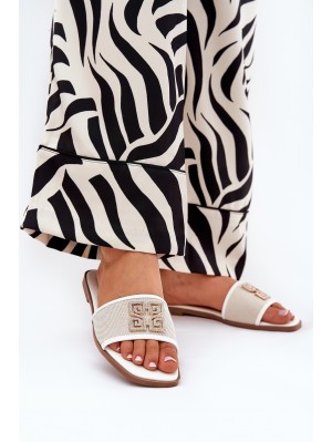 Elegant women's sandals with decoration on flat heel white Lovehia