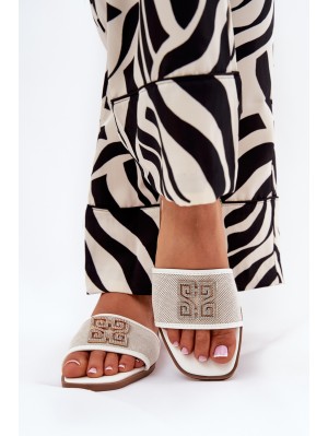 Elegant women's sandals with decoration on flat heel white Lovehia 2