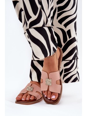 Flat Slippers With Cutouts And Decoration Dirty Pink Bohalis 2