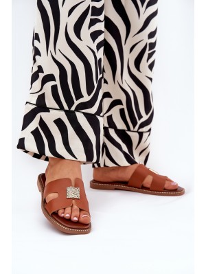 Flat Slippers With Cutouts And Decoration Camel Bohalis