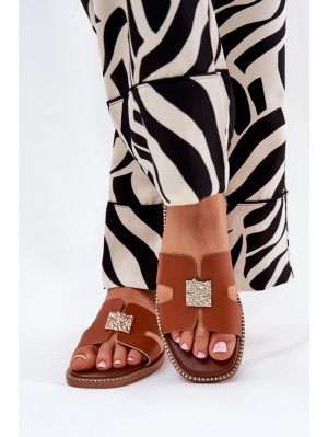 Flat Slippers With Cutouts And Decoration Camel Bohalis 2