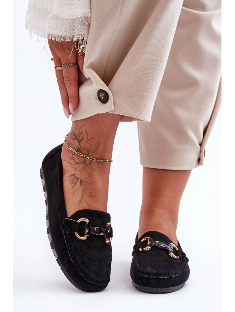 Women's Suede Moccasins with Ornament Black Dionira