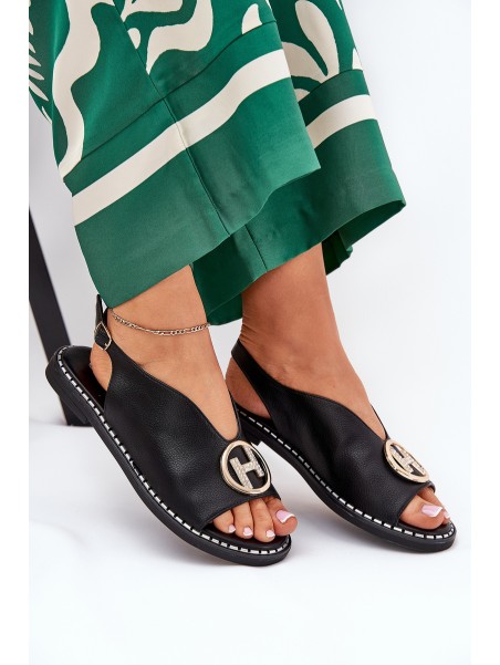 Flat Elegant Sandals With Decoration Black Iseliria
