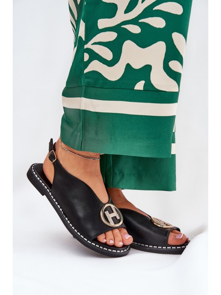 Flat Elegant Sandals With Decoration Black Iseliria