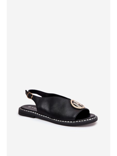 Flat Elegant Sandals With Decoration Black Iseliria