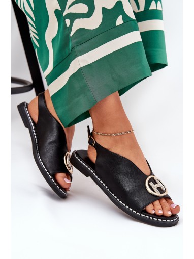 Flat Elegant Sandals With Decoration Black Iseliria