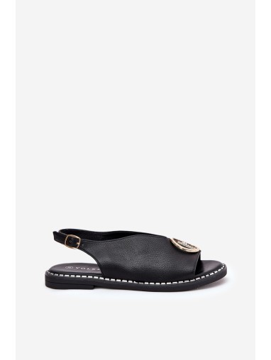 Flat Elegant Sandals With Decoration Black Iseliria