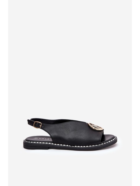 Flat Elegant Sandals With Decoration Black Iseliria