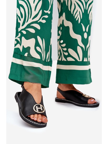 Flat Elegant Sandals With Decoration Black Iseliria