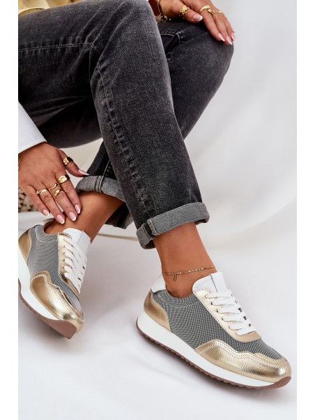 Leather Sports Shoes Sneakers Women's D&A LR51-847 Gold