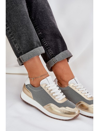 Leather Sports Shoes Sneakers Women's D&A LR51-847 Gold