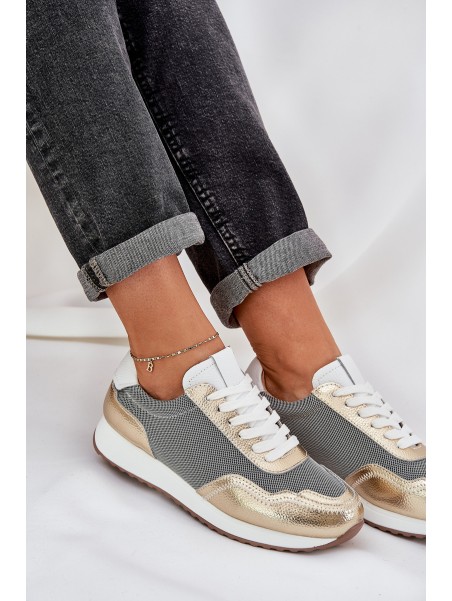 Leather Sports Shoes Sneakers Women's D&A LR51-847 Gold