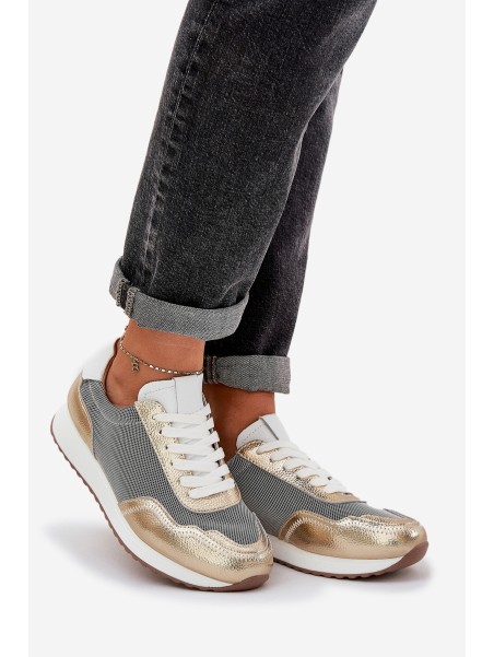 Leather Sports Shoes Sneakers Women's D&A LR51-847 Gold