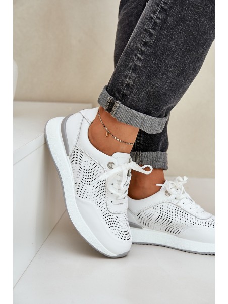 Leather Sports Shoes Women's Sneakers S.Barski LR51-551 White