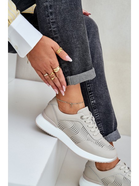 Leather Sports Shoes Sneakers Women S.Barski LR51-551 Beige