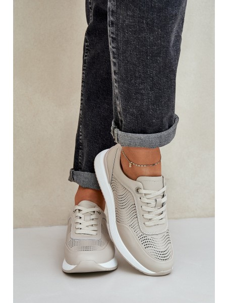 Leather Sports Shoes Sneakers Women S.Barski LR51-551 Beige
