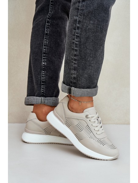 Leather Sports Shoes Sneakers Women S.Barski LR51-551 Beige
