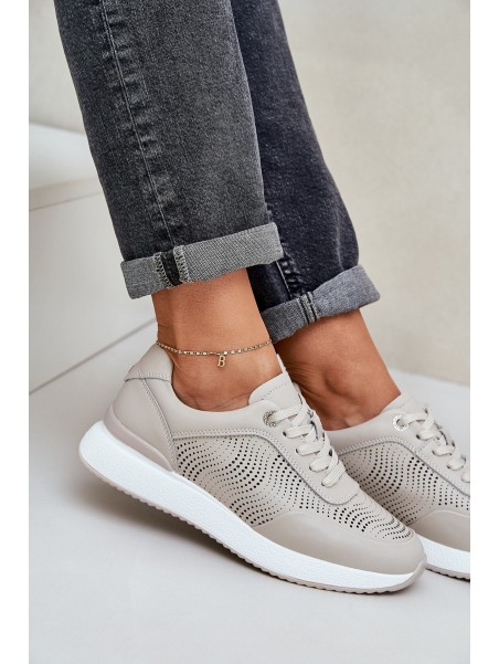 Leather Sports Shoes Sneakers Women S.Barski LR51-551 Beige