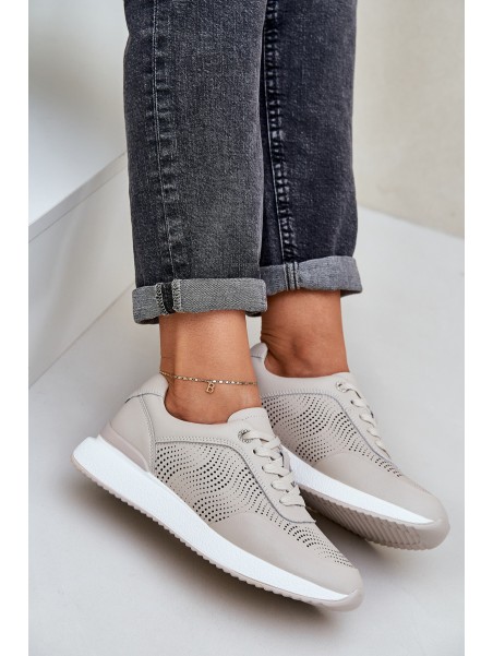 Leather Sports Shoes Sneakers Women S.Barski LR51-551 Beige