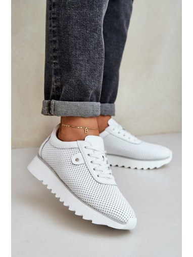 Leather Sports Shoes On Platform With Glitter D&A LR51-629 White