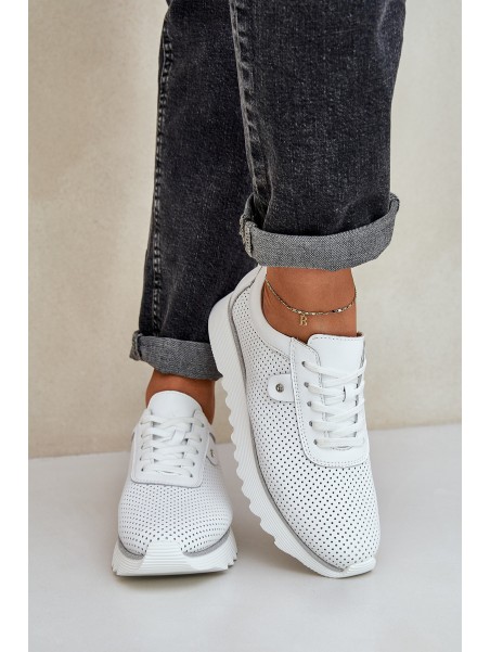 Leather Sports Shoes On Platform With Glitter D&A LR51-629 White